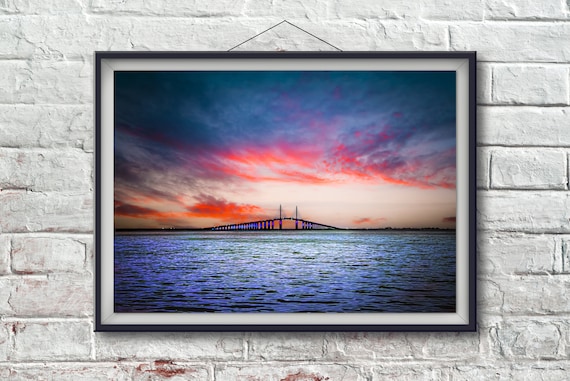 Sunshine Skyway Bridge Tampa Florida Sunset Photo Landmark Modern