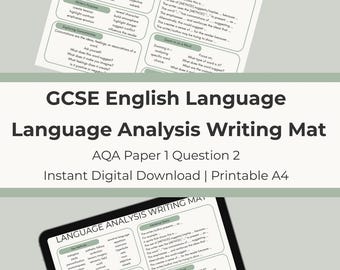 Material de análisis de inglés para GCSE / AQA, examen 1, pregunta 2 / PDF imprimible / Recurso de repaso / Recurso para profesores de inglés