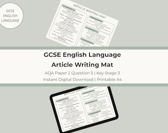 Material de redacción de artículos de inglés para GCSE / AQA, examen 2, pregunta 5 / Revisión de escritura transaccional / PDF imprimible / Descarga digital