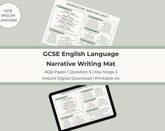 Tapete de escritura narrativa en inglés para GCSE / AQA, examen 1, pregunta 5 / Revisión de escritura creativa / PDF imprimible / Recurso de inglés