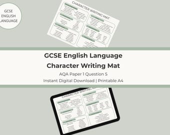 Tapete de escritura de caracteres en inglés para GCSE / AQA, examen 1, pregunta 5 / Revisión de escritura descriptiva / PDF imprimible / Descarga digital