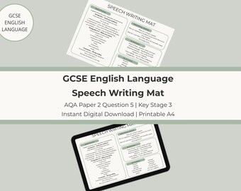 Tapete de redacción de discursos en inglés para GCSE / AQA, examen 2, pregunta 5 / Revisión de escritura transaccional / PDF imprimible / Descarga digital