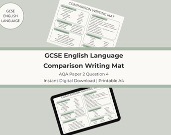 Tapete de escritura comparativa de inglés para GCSE / AQA, examen 2, pregunta 4 / Repaso de inglés / PDF imprimible / Descarga digital