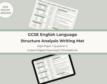 Tapete de escritura para el análisis de la estructura del inglés GCSE / AQA, examen 1, pregunta 3 / PDF imprimible / Recurso de repaso de inglés / Descarga digital