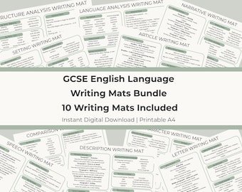 Paquete de materiales de escritura para GCSE de inglés: 10 materiales imprimibles para repaso de lengua, estructura, narrativa y descripción.