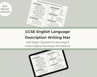 Tapete de escritura descriptiva de inglés para GCSE / AQA, examen 1, pregunta 5 / Revisión de escritura creativa / PDF imprimible / Recurso de inglés