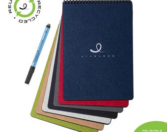 A5+PEN. Livelong Reusable Notebook + Pen. Horizontal Spiral. 100% Recycled Eco-Friendly Sustainable. Various Cover Colors, Page Layouts