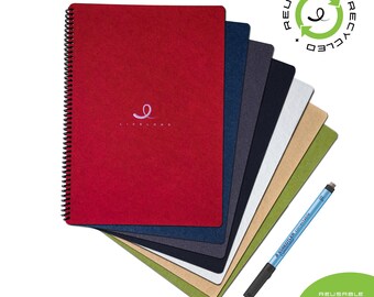A4+PEN. Livelong Reusable Notebook + Pen. Vertical Spiral. 100% Recycled Eco-Friendly Sustainable. Various Cover Colors, Page Layouts