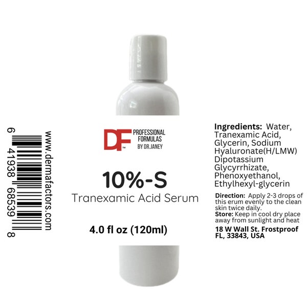 10% Tranexamic Acid in Double Hyaluronic Acid, 4.0 oz, Serum, Powerful Skin Brightening and Antiaging, Freshly Made, for Face and Neck