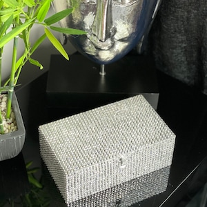 Custom bespoke glass diamond cut crystal Hinged Memorial keepsake Casket Box / Urn, modern, cremation, wooden, rhinestone cube, diamond urn