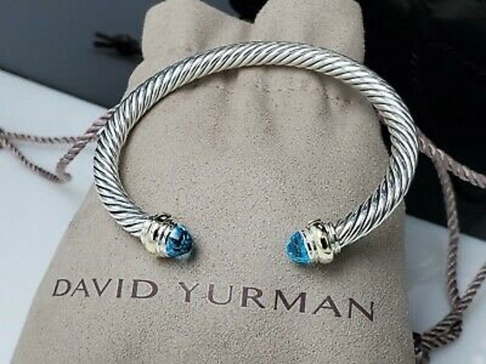 David Yurman 5mm Blue Topaz & Gold Bracelet - Etsy UK
