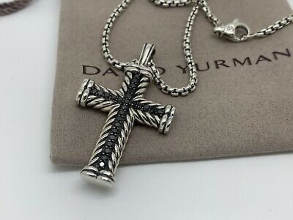 David Yurman Pave Black Diamond Chevron Cross Necklace - Gem