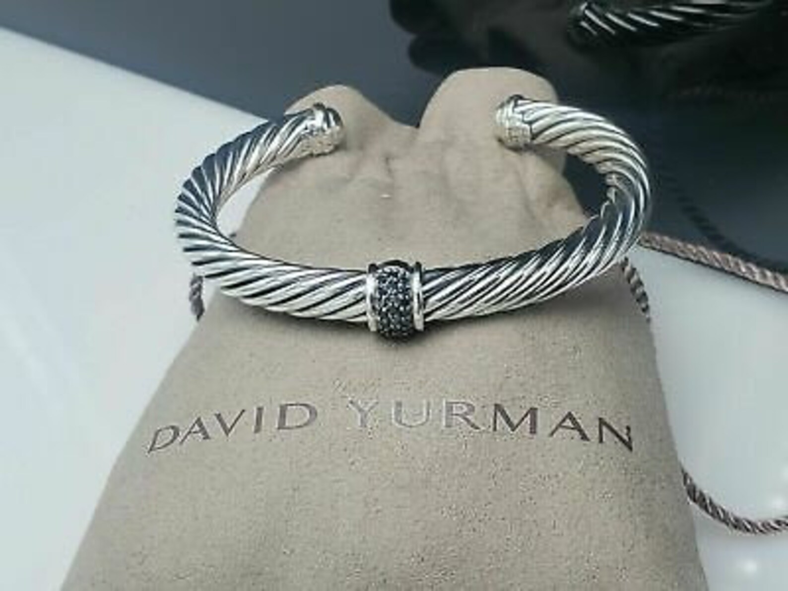 David Yurman 7mm Pave Black Diamond Station Bracelet Etsy