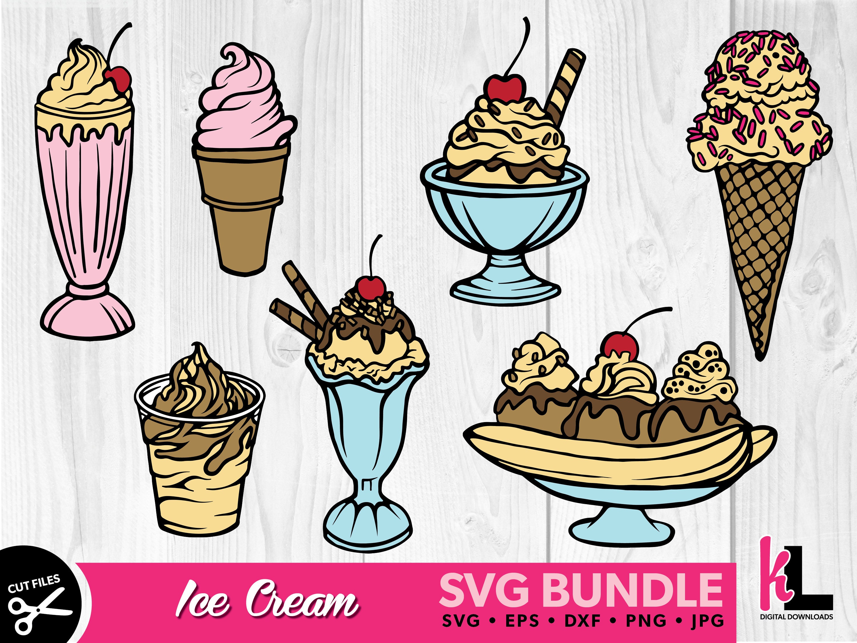 Ice Cream Svg Bundle Sundae Svg Dessert Svg Food Clipart Etsy Uk ...