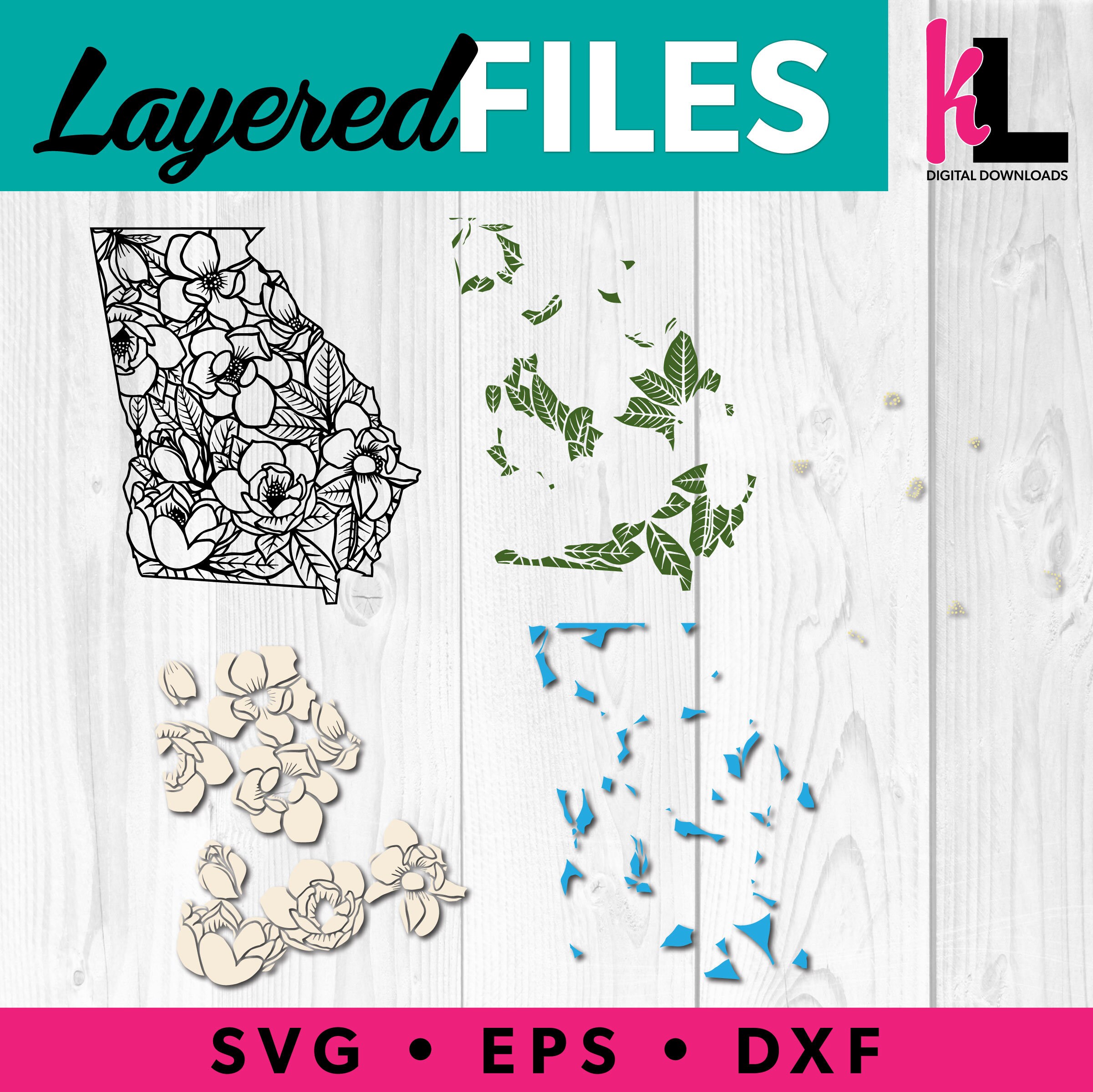 Georgia SVG Magnolia SVG Floral State Layered Floral SVG | Etsy