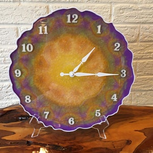 Geode Resin Wall/Desk Clock 13&quot; purple, orange, yellow, green