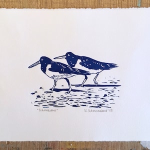 Oystercatchers ("Scholeksters") original linocut