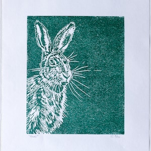 Hare, original linocut print