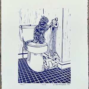 WC. - original linosnede - azul