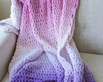 Pink and Purple Ombre Crochet Chenille Blanket