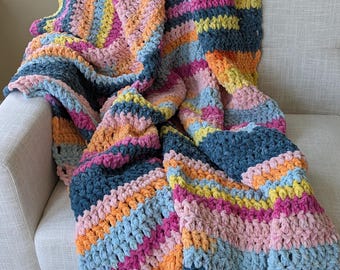 Tropical Patchwork Crochet Chenille Blanket