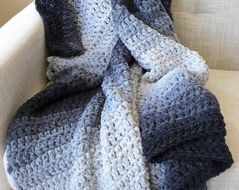 Black and Gray Ombre Crochet Chenille Blanket