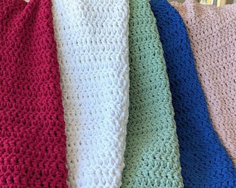 Solid Color Crochet Chenille Blanket