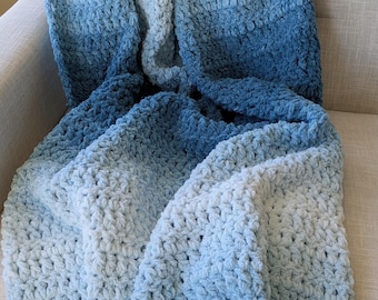 Teal Ombre Crochet Chenille Blanket