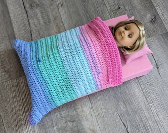 Rainbow Glitter Crochet Doll Blanket for 18 inch American Girl Doll