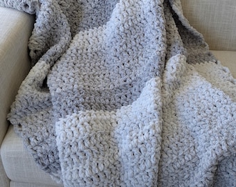Gray Variegated Crochet Chenille Blanket
