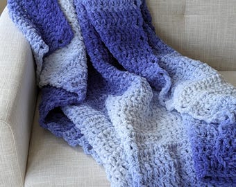 Indigo Ombre Crochet Chenille Blanket