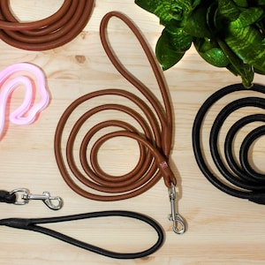 Softable Dog Leash, Rolled Dog Leash, Cowhide Leather Dog leash 4 or 6 feet, Black Brown Dog Leash, Miniature to Extra Large Breeds