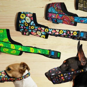 Pattern Adjustable Dog Muzzle, Nylon Dog Muzzle for Small, Medium, Large Dogs, Avocado, Donut, Wow, Floral Dog Muzzle