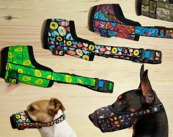 Pattern Adjustable Dog Muzzle, Nylon Dog Muzzle for Small, Medium, Large Dogs, Avocado, Donut, Wow, Floral Dog Muzzle