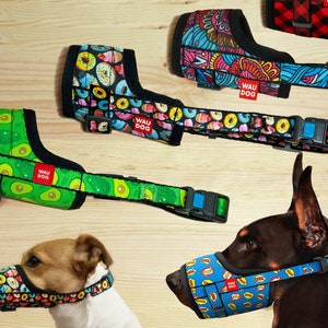 Pattern Adjustable Dog Muzzle, Nylon Dog Muzzle for Small, Medium, Large Dogs, Avocado, Donut, Wow, Floral Dog Muzzle