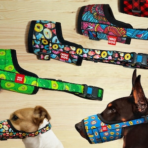 Pattern Adjustable Dog Muzzle, Nylon Dog Muzzle for Small, Medium, Large Dogs, Avocado, Donut, Wow, Floral Dog Muzzle