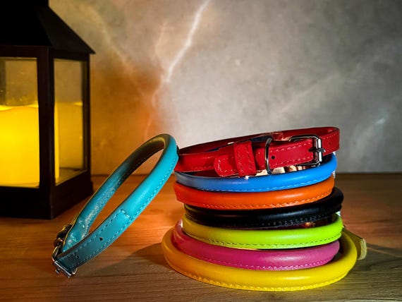 Rolled Leather Dog Collar, Comfortable Round Leather Pet Collar, Adjustable for Small, Medium & Large Dogs, Best Gift for Dog Lovers