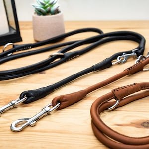 Multifunktionellt hundkoppel i läder, justerbart träningskoppel, slitstarkt kalvläder