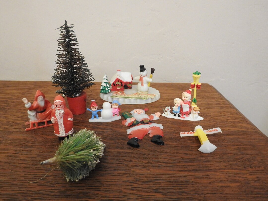 A Vintage Collection of Plastic Christmas Cake Decorations Etsy