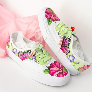 Original Hibiscus Vans Authentic sneakers, size EUR37, hand painted, one of a kind shoes