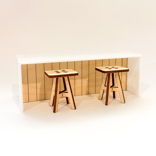 Modern Dollhouse Kitchen Island With Optional Stools 1:12 Scale