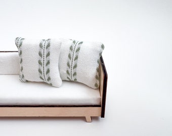 Modern Dollhouse Large White Green Pattern Pillow 1:12 Scale