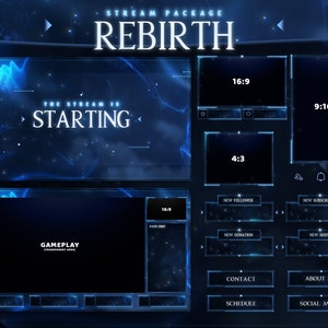 Rebirth - Twitch Overlay - Animated Alerts - Animated Screens - Dark Overlay - Stream Pack - Dark & Blue - Blue Overlay - Anime - RPG