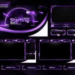 Animated  Purple Morph Twitch Overlays - Complete Stream Package  - Purple Theme  - Neon - Abstract - Geometric - Clean - Dark Purple