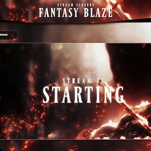 Twitch Overlay - Fantasy Blaze - Animerade skärmar - Estetiskt - Röda skärmar - Röd - Speloverlay - Röd overlay - Röd & Vit overlay