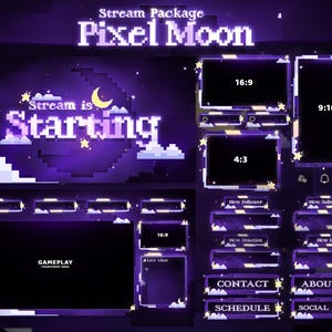 Pixel Moon - Twitch Overlay - Animated Alerts - Animated Screens - Pixel Art - Stream Pack - 90s - 8-bit - Purple - Retro - Arcade - Panels