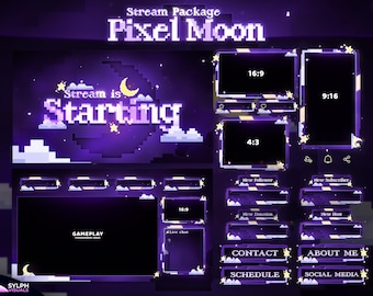 Pixel Moon - Twitch Overlay - Animated Alerts - Animated Screens - Pixel Art - Stream Pack - 90s - 8-bit - Purple - Retro - Arcade - Panels