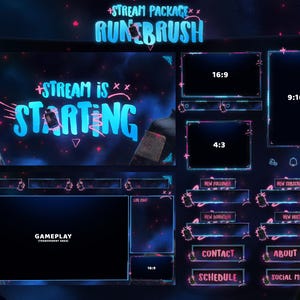 RuneBrush - Twitch Overlay - Animated Alerts - Animated Screens - Blue Overlay - Stream Pack - Neon Overlay - Panels - Graffiti - Abstract