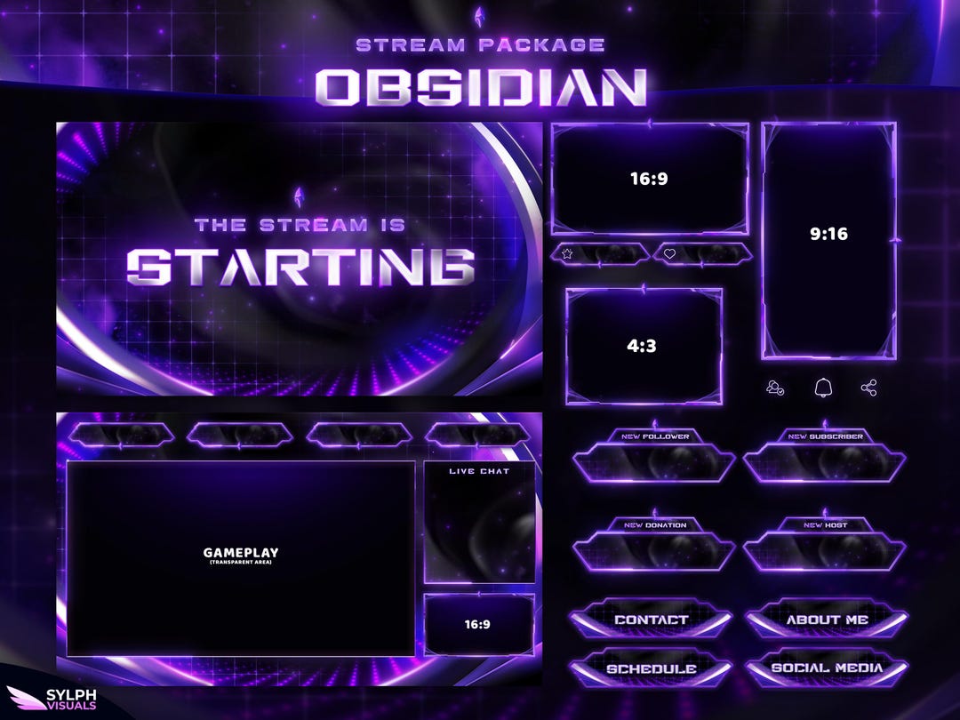 Obsidian - Twitch Overlay - Animated Alerts - Animated Screens - Purple ...