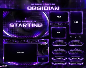 Obsidian - Twitch Overlay - Animated Alerts - Animated Screens - Purple - Stream Pack - FPS - Panels - E-Sports - Abstract - Aesthetic